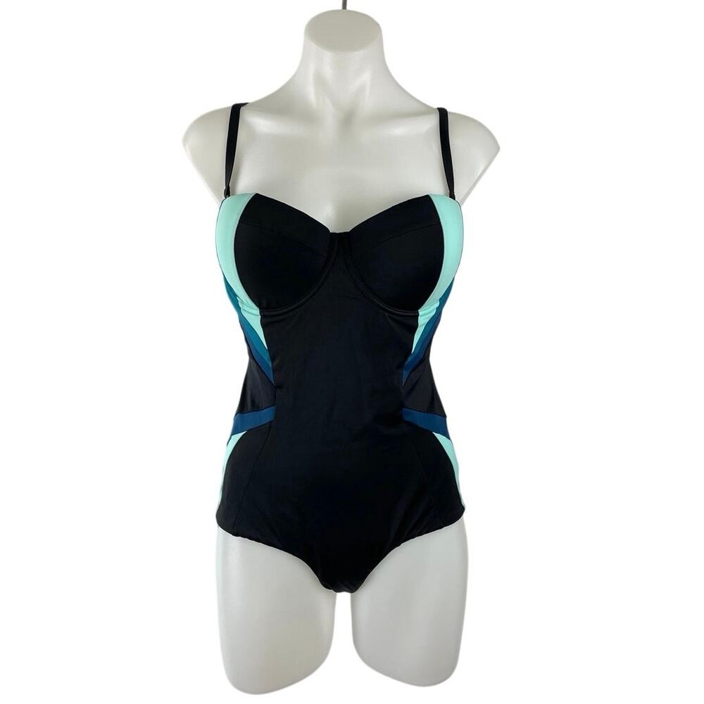 Emily Hsu Women Color Block Sleeveless Sweetheart Neck One Piece Tank Swimwear M